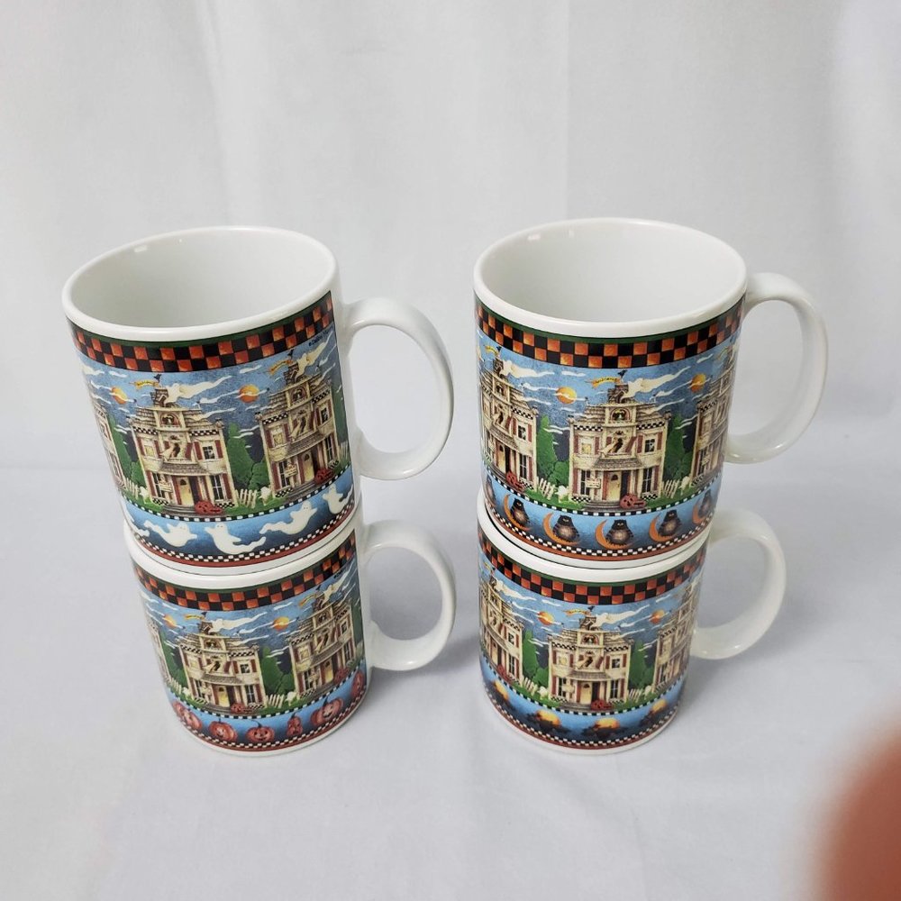 Vintage Sakura Debbie Mumm Haunted House Mugs Set of 4 2000 - Picture 3 of 9